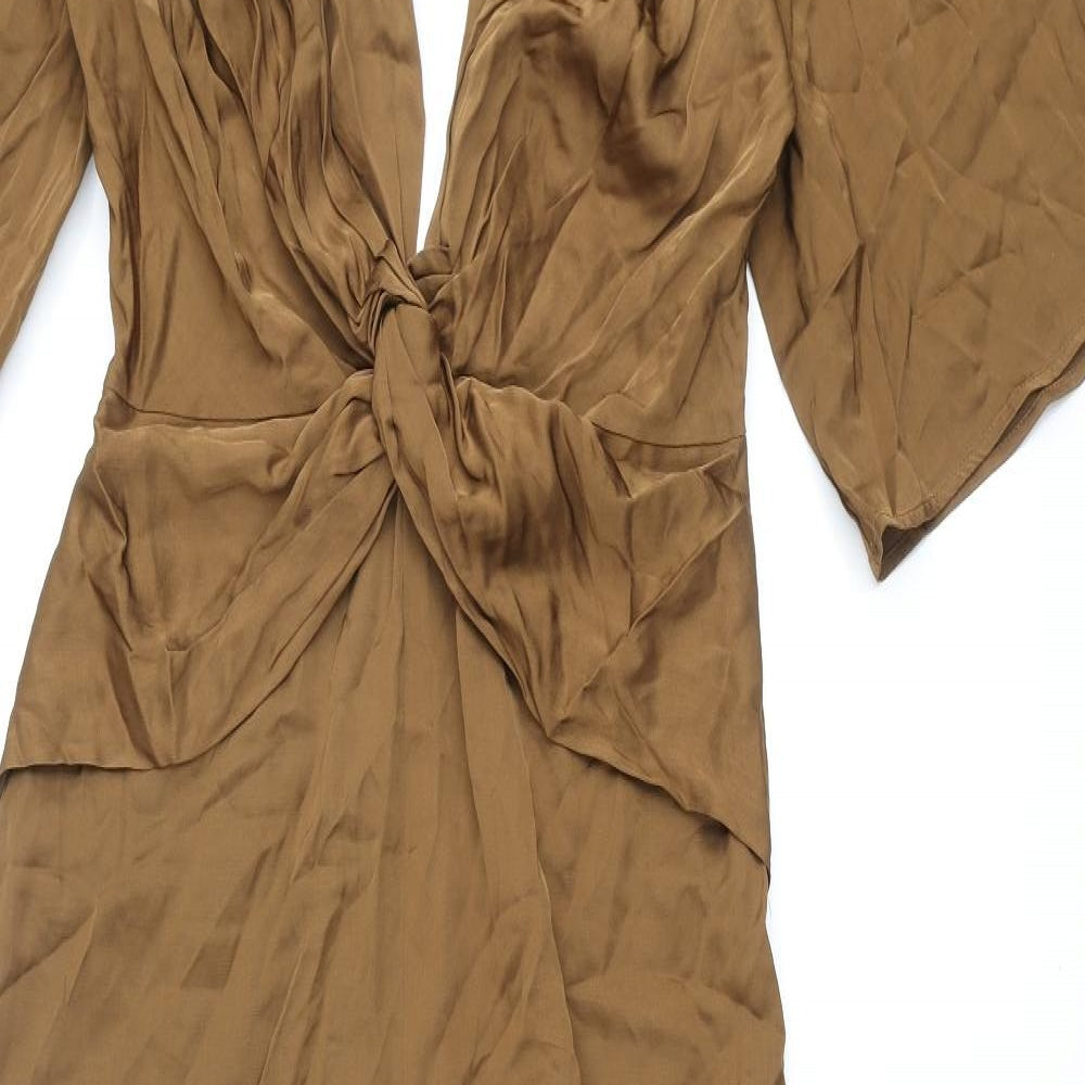 Zara Womens Brown Polyester Jumpsuit One-Piece Size S L29 in Zip - Knot Detail