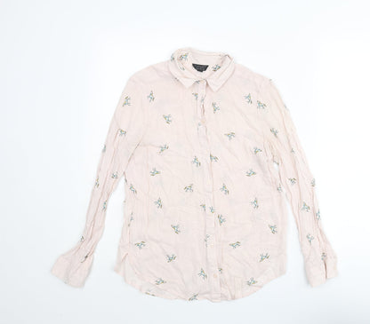 Topshop Womens Pink Geometric Viscose Basic Button-Up Size 6 Collared - Unicorn Pattern