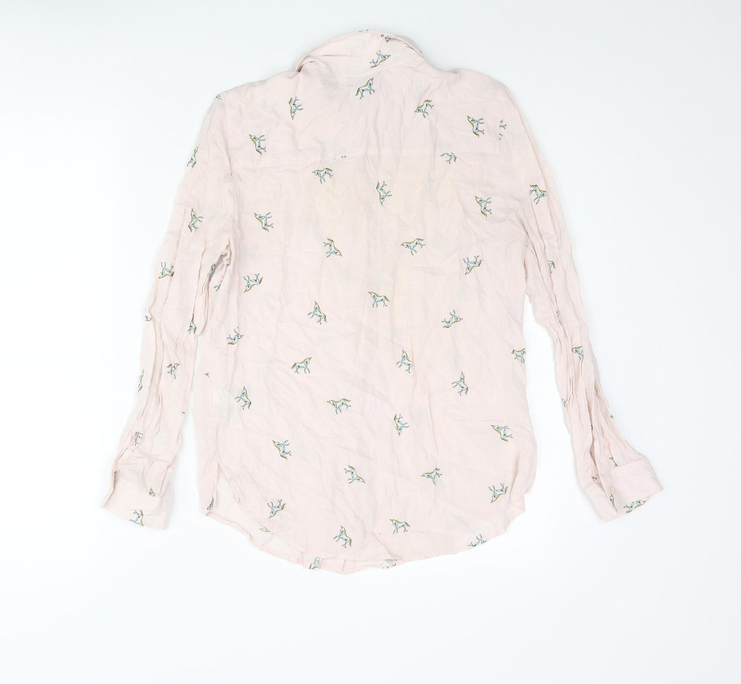 Topshop Womens Pink Geometric Viscose Basic Button-Up Size 6 Collared - Unicorn Pattern