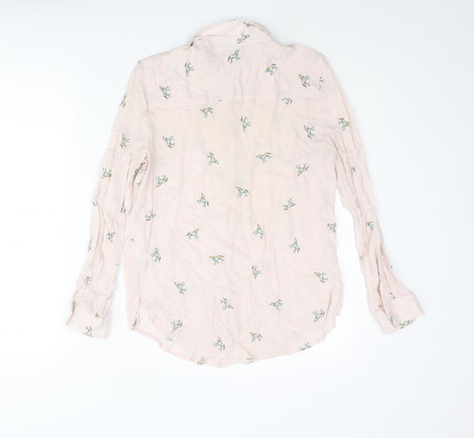Topshop Womens Pink Geometric Viscose Basic Button-Up Size 6 Collared - Unicorn Pattern