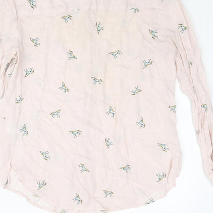 Topshop Womens Pink Geometric Viscose Basic Button-Up Size 6 Collared - Unicorn Pattern