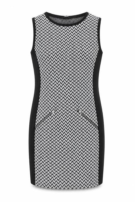 Select Womens Black Geometric Polyester Bodycon Size 10 Round Neck Pullover - Zip