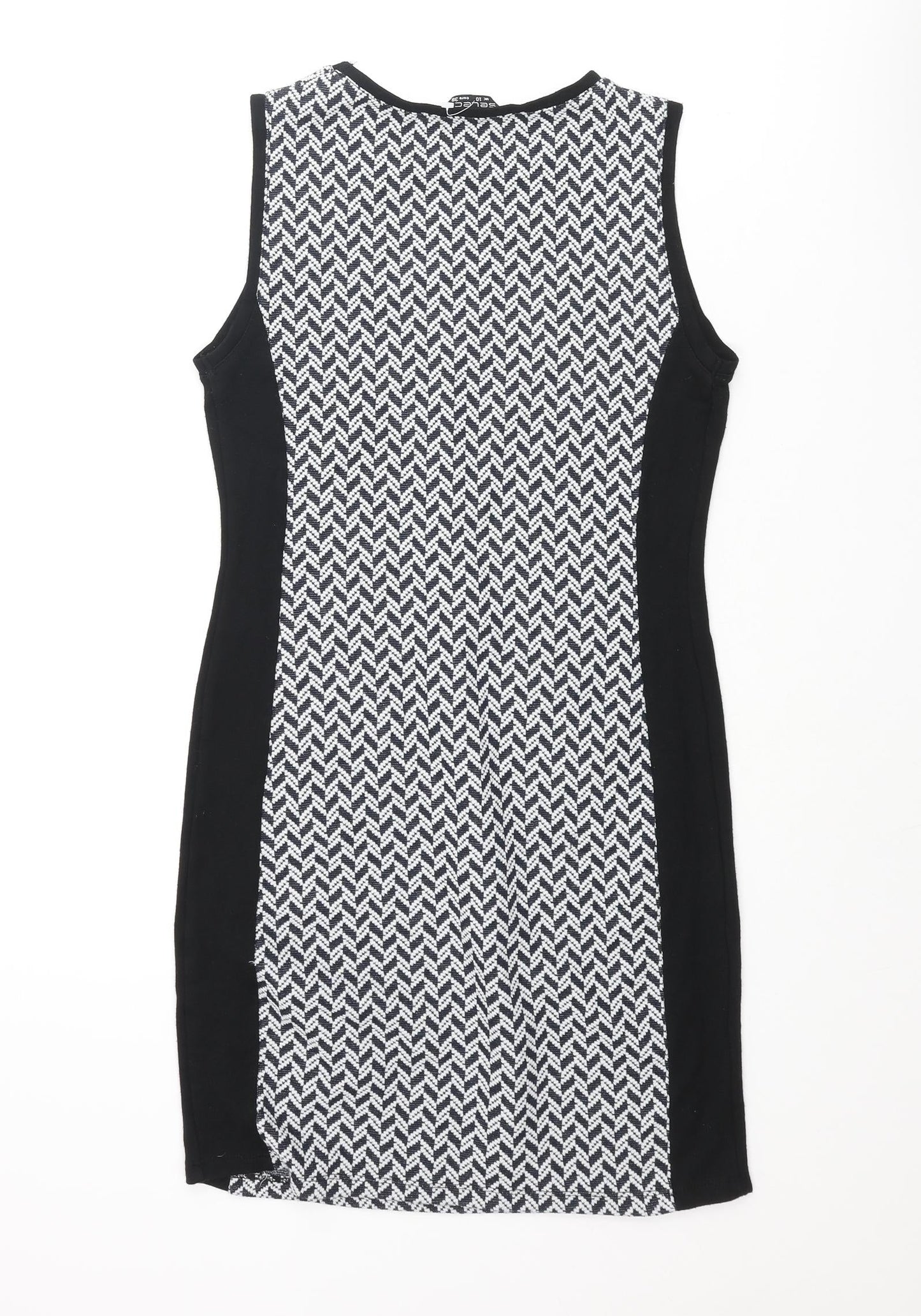 Select Womens Black Geometric Polyester Bodycon Size 10 Round Neck Pullover - Zip