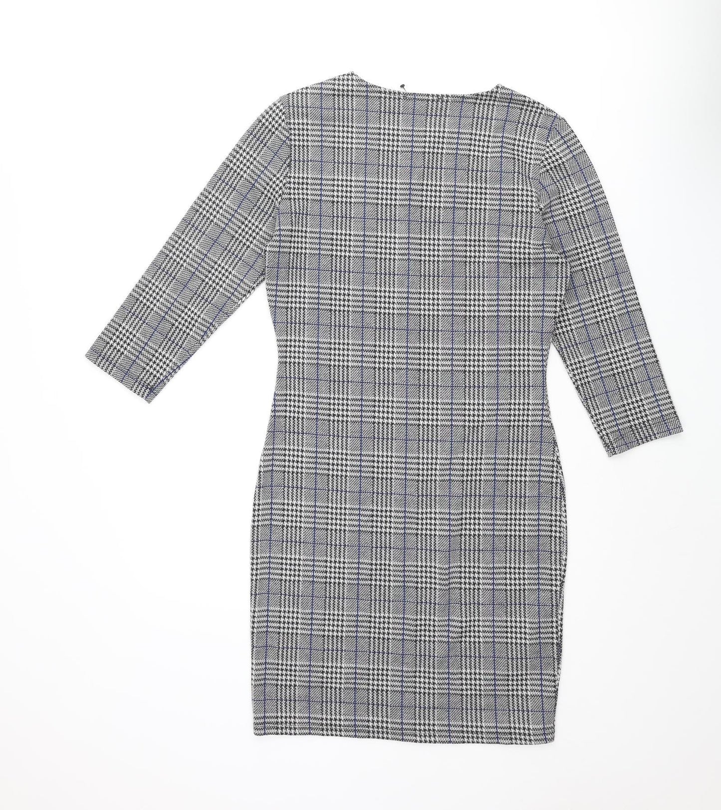 Mango Womens Black Check Polyester Bodycon Size M Round Neck Pullover - Button Detail
