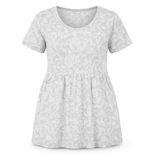 Indigo Womens Grey Floral Cotton A-Line Size 14 Round Neck Pullover
