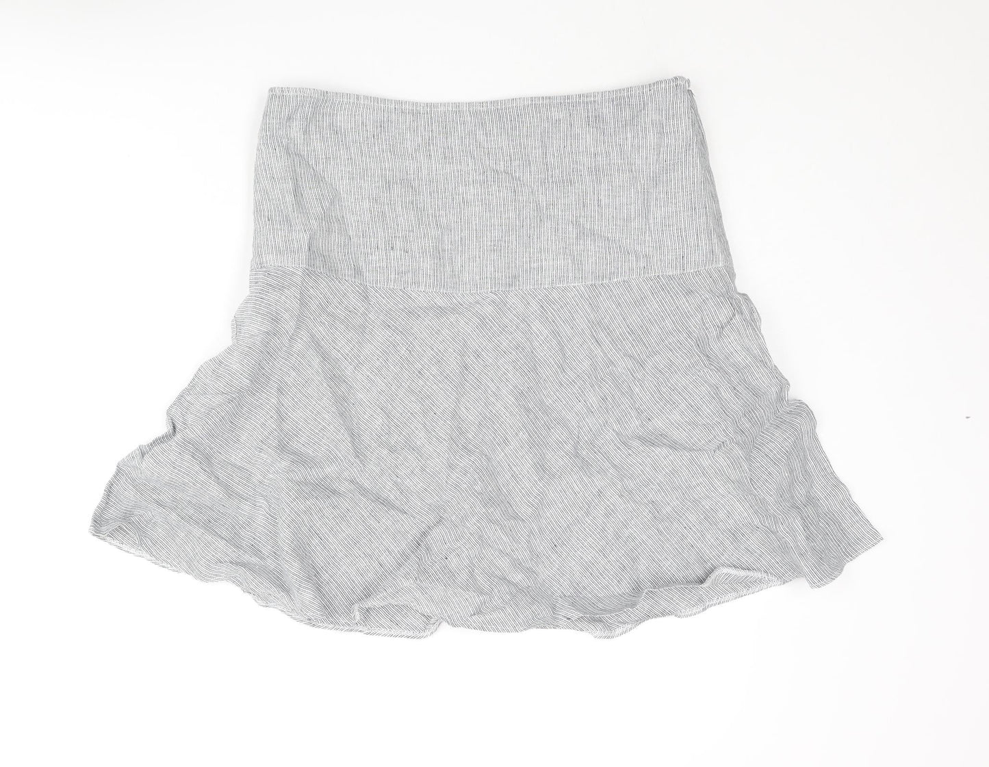 Marks and Spencer Womens Blue Striped Linen A-Line Skirt Size 12 Zip