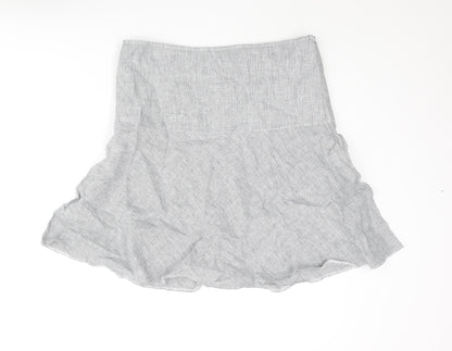 Marks and Spencer Womens Blue Striped Linen A-Line Skirt Size 12 Zip