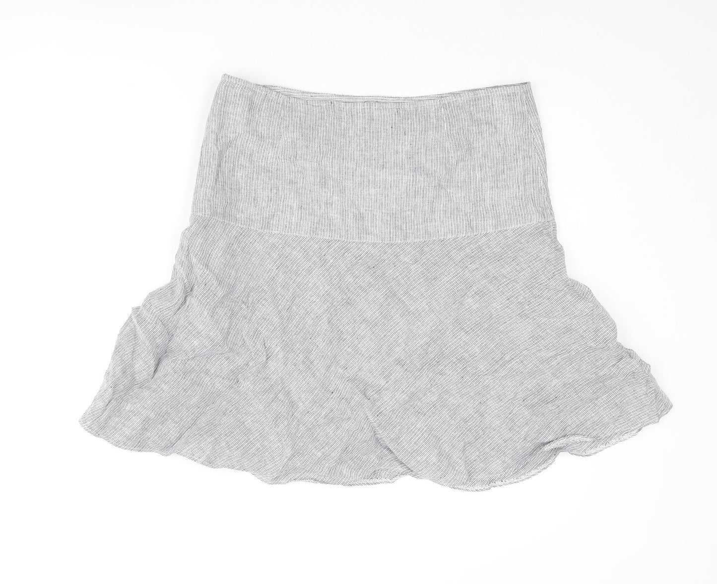 Marks and Spencer Womens Blue Striped Linen A-Line Skirt Size 12 Zip