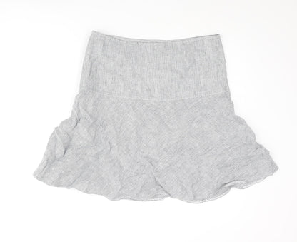 Marks and Spencer Womens Blue Striped Linen A-Line Skirt Size 12 Zip