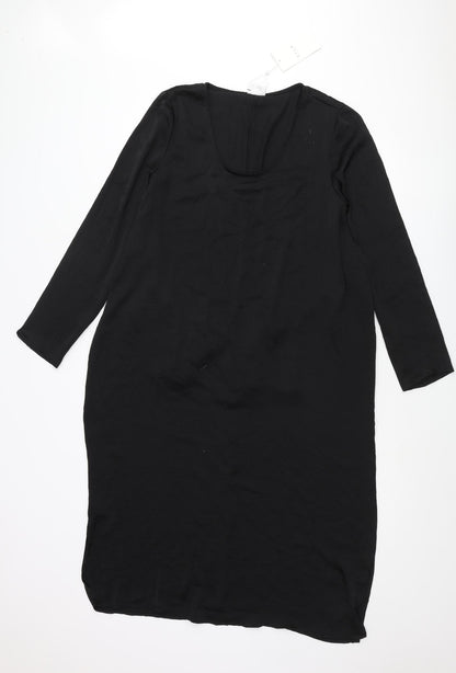 VILA Womens Black Polyester Shift Size L Scoop Neck Pullover - Belted