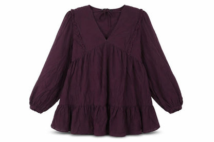 Zara Womens Purple Viscose A-Line Size M V-Neck Tie - Smocked Frill