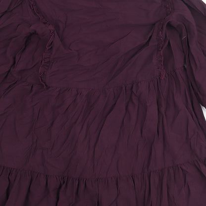 Zara Womens Purple Viscose A-Line Size M V-Neck Tie - Smocked Frill