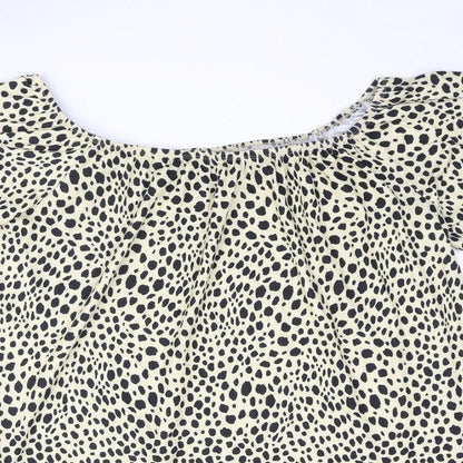 ASOS Womens Yellow Animal Print Polyester A-Line Size 14 Boat Neck Pullover - Smocked Cheetah Print