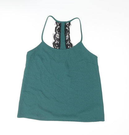 Jack Wills Womens Green Polyester Camisole Blouse Size 12 Scoop Neck - Lace Detail