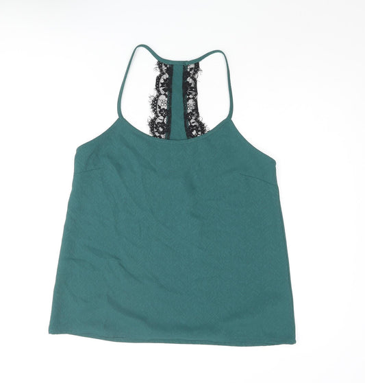 Jack Wills Womens Green Polyester Camisole Blouse Size 12 Scoop Neck - Lace Detail