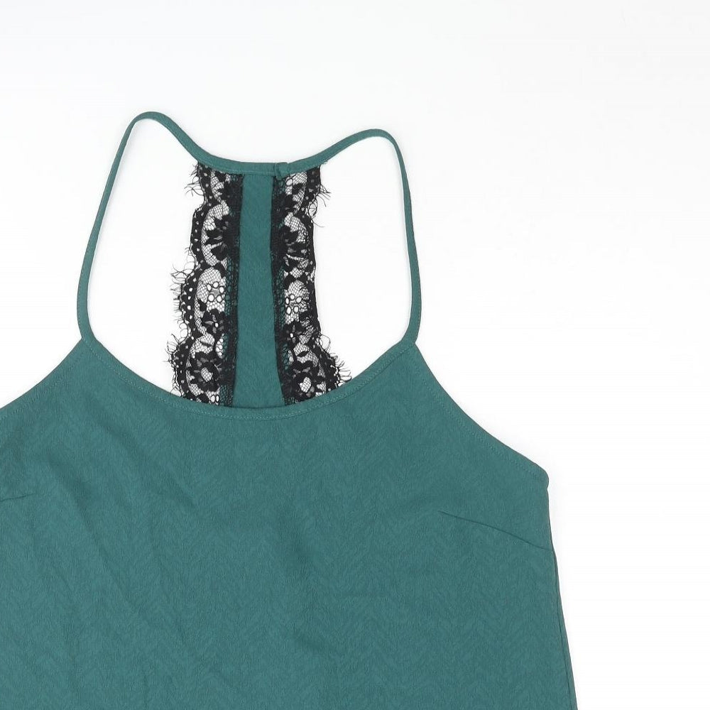 Jack Wills Womens Green Polyester Camisole Blouse Size 12 Scoop Neck - Lace Detail