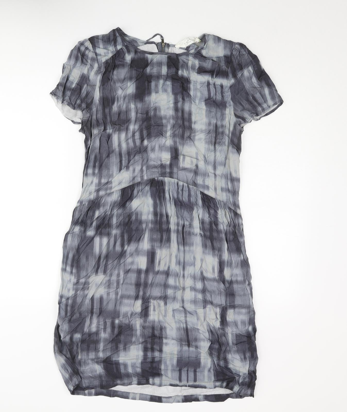 John Lewis Womens Blue Geometric Viscose Shift Size 12 Round Neck Zip