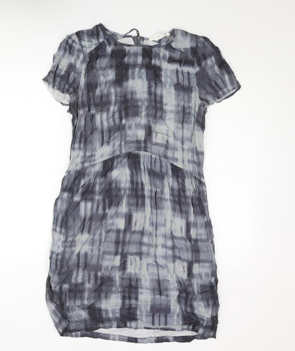 John Lewis Womens Blue Geometric Viscose Shift Size 12 Round Neck Zip