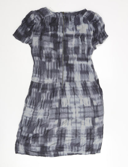 John Lewis Womens Blue Geometric Viscose Shift Size 12 Round Neck Zip