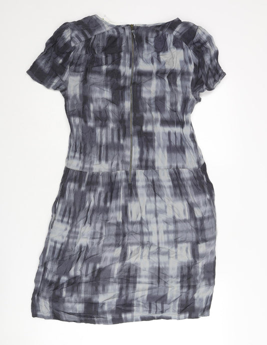 John Lewis Womens Blue Geometric Viscose Shift Size 12 Round Neck Zip