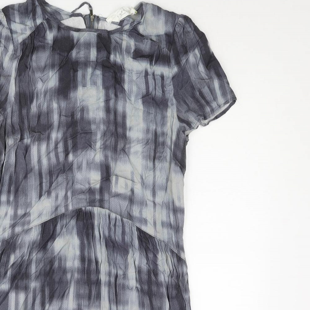 John Lewis Womens Blue Geometric Viscose Shift Size 12 Round Neck Zip