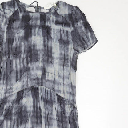 John Lewis Womens Blue Geometric Viscose Shift Size 12 Round Neck Zip