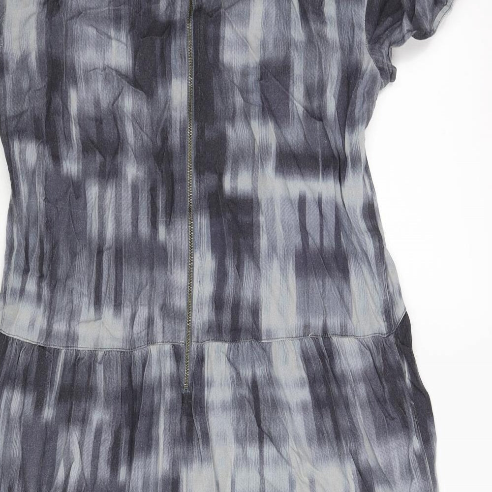 John Lewis Womens Blue Geometric Viscose Shift Size 12 Round Neck Zip