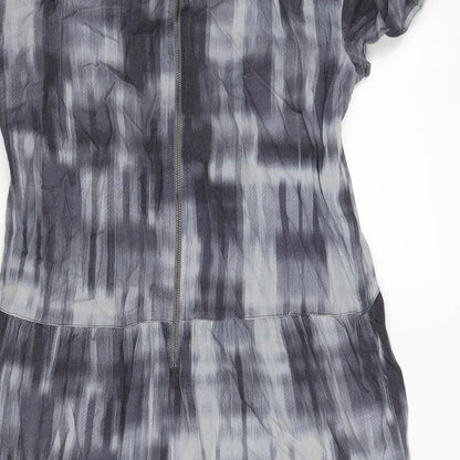 John Lewis Womens Blue Geometric Viscose Shift Size 12 Round Neck Zip