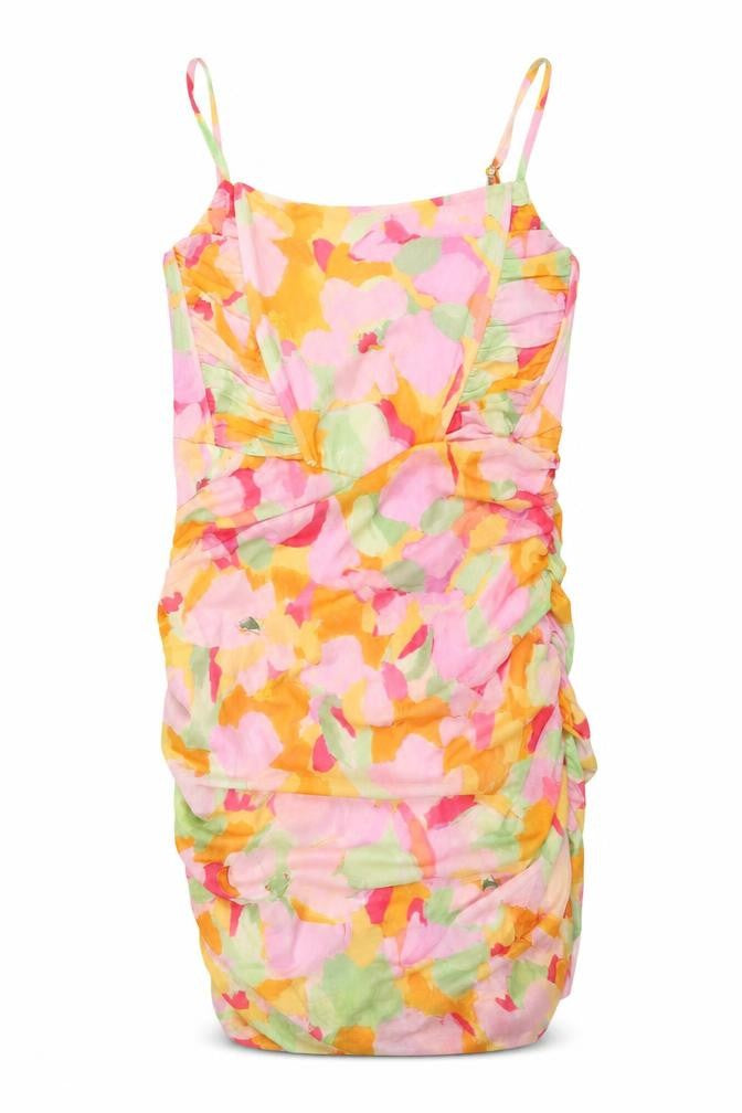 Stradivarius Womens Multicoloured Floral Polyester Mini Size L Scoop Neck Pullover - Rouched Corset Bodice