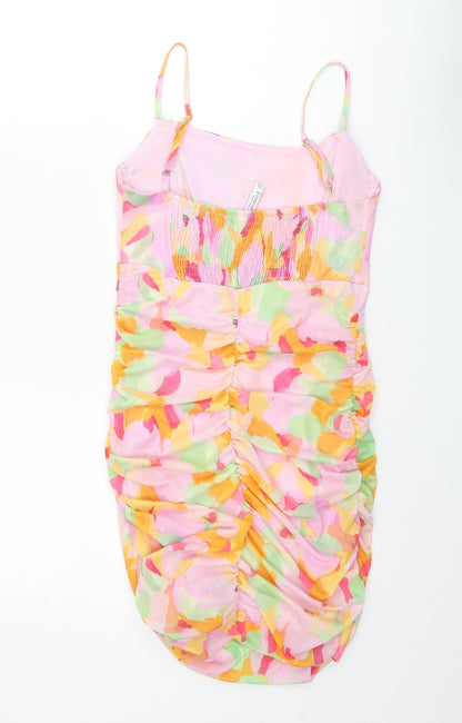 Stradivarius Womens Multicoloured Floral Polyester Mini Size L Scoop Neck Pullover - Rouched Corset Bodice