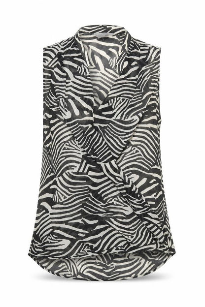 H&M Womens Black Animal Print Polyester Basic Blouse Size 8 V-Neck - Wrap Style Zebra Print
