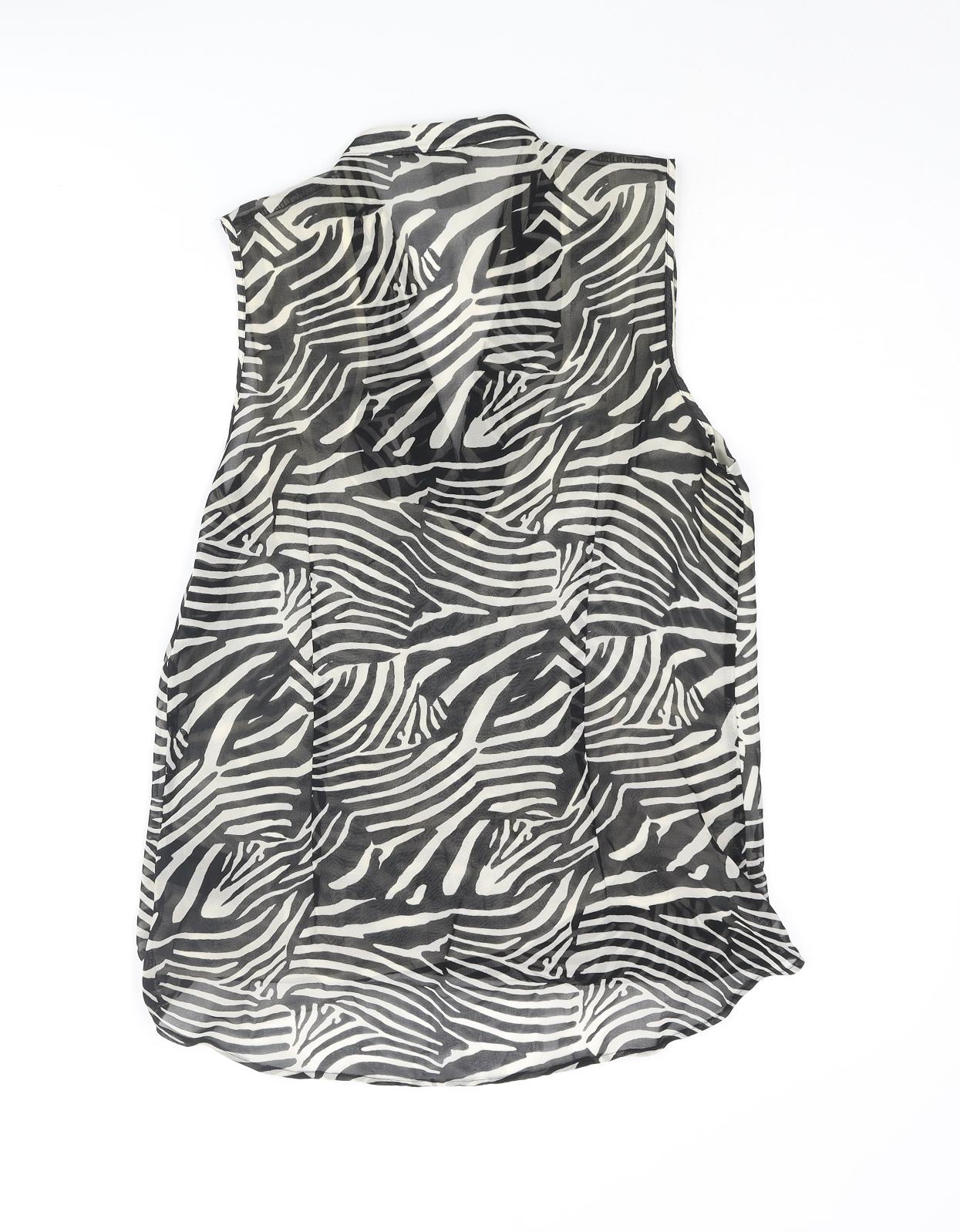 H&M Womens Black Animal Print Polyester Basic Blouse Size 8 V-Neck - Wrap Style Zebra Print