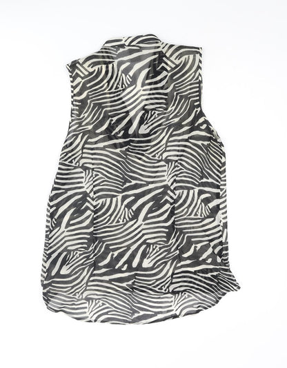 H&M Womens Black Animal Print Polyester Basic Blouse Size 8 V-Neck - Wrap Style Zebra Print