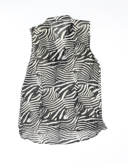 H&M Womens Black Animal Print Polyester Basic Blouse Size 8 V-Neck - Wrap Style Zebra Print