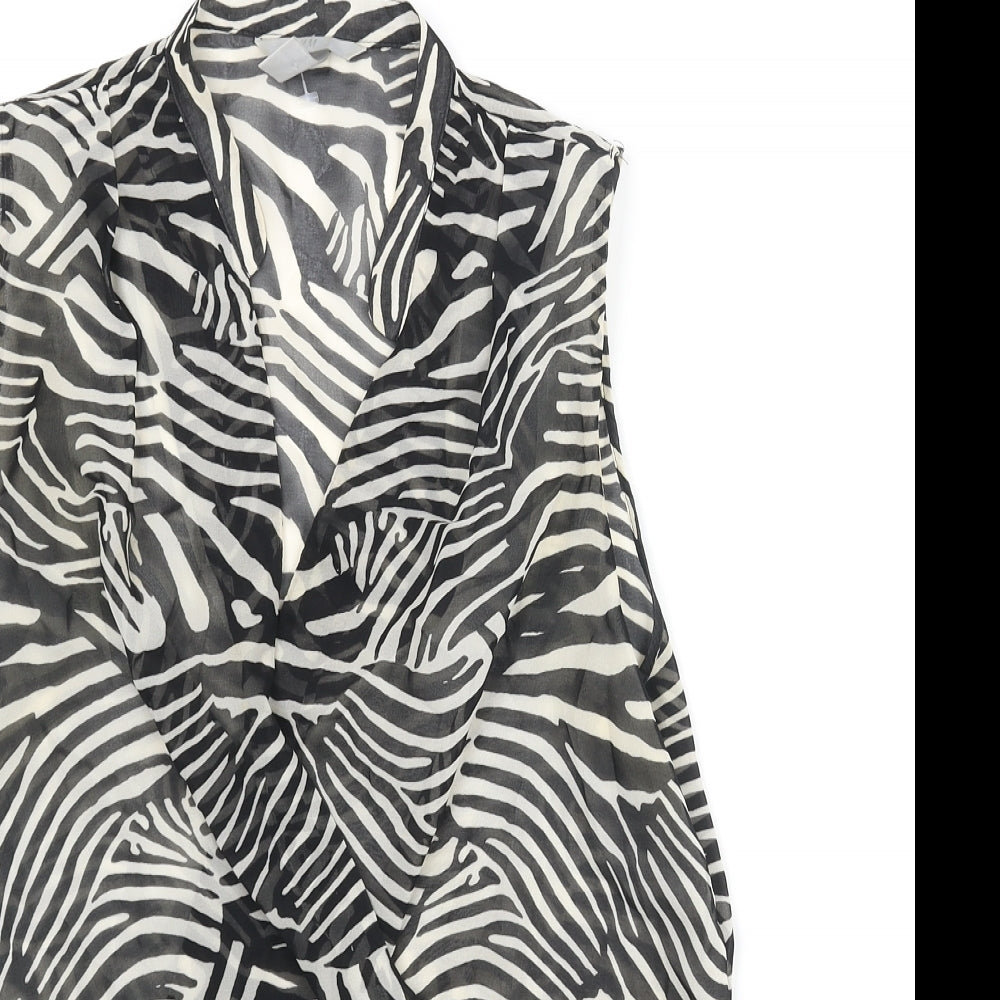 H&M Womens Black Animal Print Polyester Basic Blouse Size 8 V-Neck - Wrap Style Zebra Print