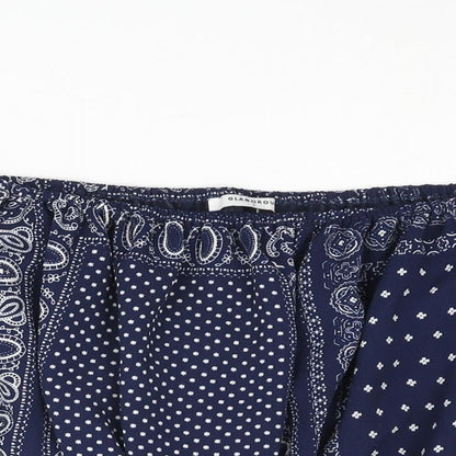 Glamorous Womens Blue Paisley Polyester Cropped Blouse Size S Off the Shoulder - Rouched