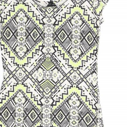 New Look Womens Multicoloured Geometric Cotton Bodycon Size 14 Scoop Neck Pullover