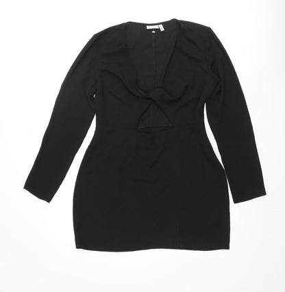 ASOS Womens Black Polyester Mini Size 10 V-Neck Zip - Knot Detail Cut Out