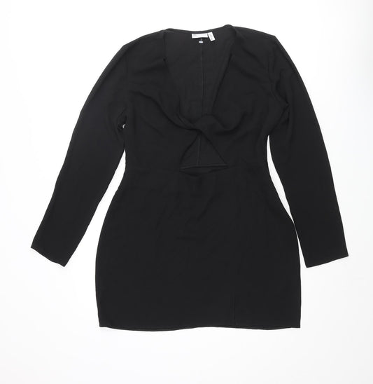 ASOS Womens Black Polyester Mini Size 10 V-Neck Zip - Knot Detail Cut Out