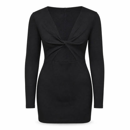 ASOS Womens Black Polyester Mini Size 10 V-Neck Zip - Knot Detail Cut Out