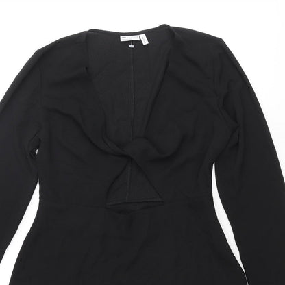 ASOS Womens Black Polyester Mini Size 10 V-Neck Zip - Knot Detail Cut Out