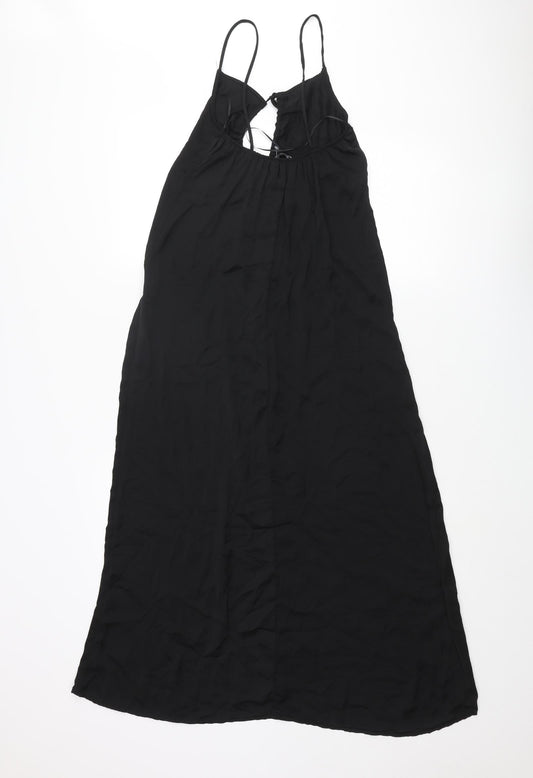 Stradivarius Womens Black Polyester Slip Dress Size XS Sweetheart Tie - Keyhole Drawstring Front