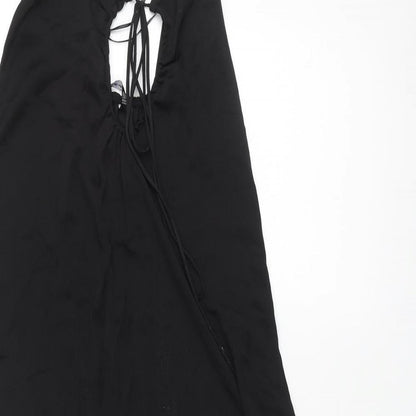 Stradivarius Womens Black Polyester Slip Dress Size XS Sweetheart Tie - Keyhole Drawstring Front