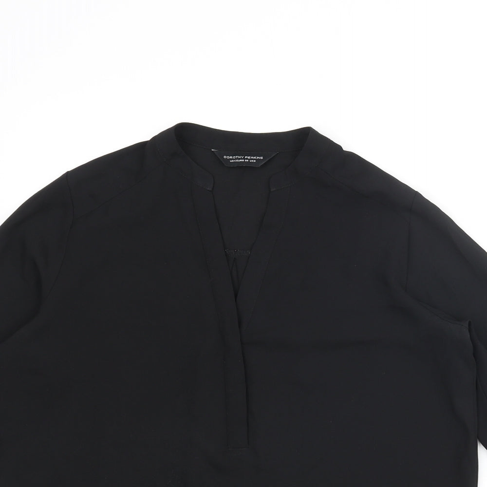 Dorothy Perkins Womens Black Polyester Basic Blouse Size 8 V-Neck