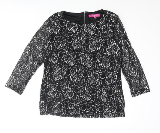 Changes By Together Womens Black Polyester Basic Blouse Size 12 Round Neck
