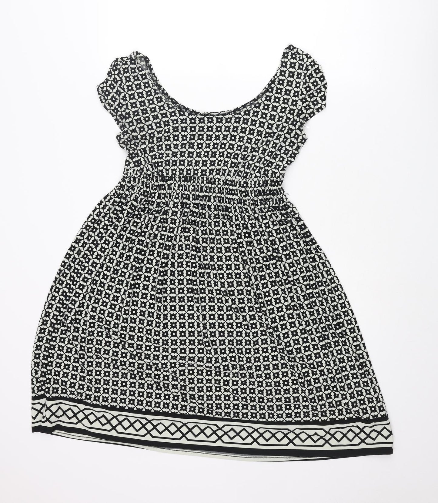 NEXT Womens Black Geometric Polyester A-Line Size 8 Scoop Neck Pullover