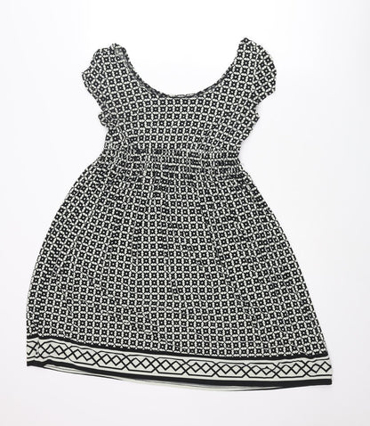 NEXT Womens Black Geometric Polyester A-Line Size 8 Scoop Neck Pullover