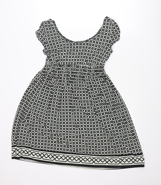 NEXT Womens Black Geometric Polyester A-Line Size 8 Scoop Neck Pullover