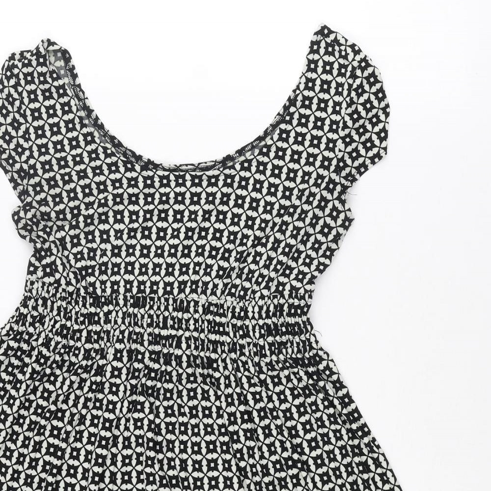 NEXT Womens Black Geometric Polyester A-Line Size 8 Scoop Neck Pullover