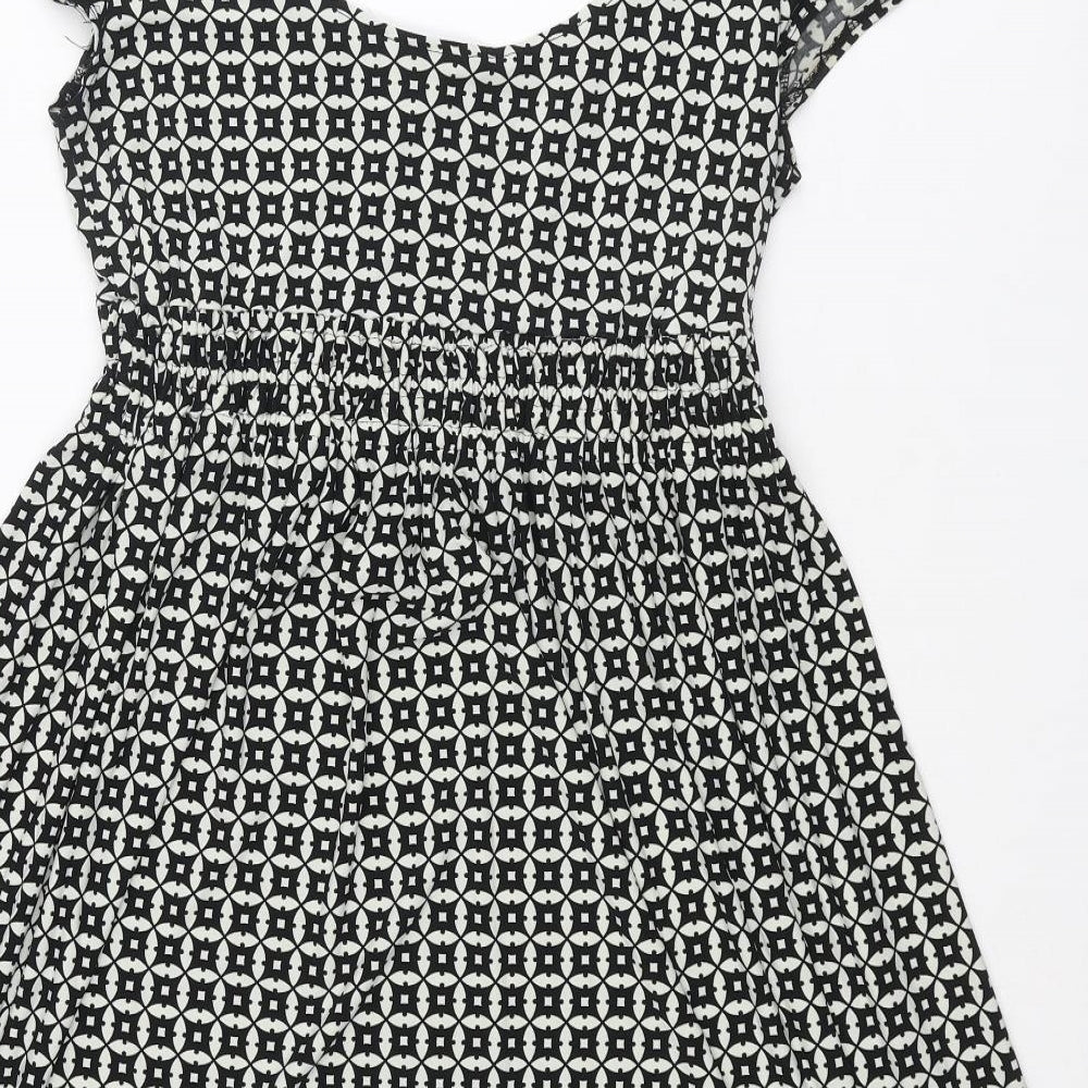 NEXT Womens Black Geometric Polyester A-Line Size 8 Scoop Neck Pullover